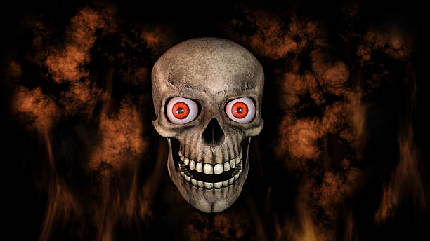 istock Human Skull With Eyes And Scary, Evil Look 3D Rendering 615264542