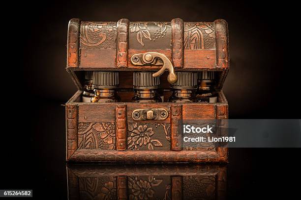 Potions In A Box Stock Photo - Download Image Now - Potion, Treasure Chest, Trunk - Furniture