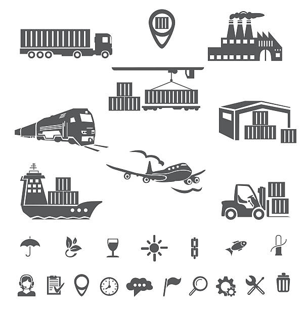 ilustrações de stock, clip art, desenhos animados e ícones de collection logistics icons - moving house house action silhouette