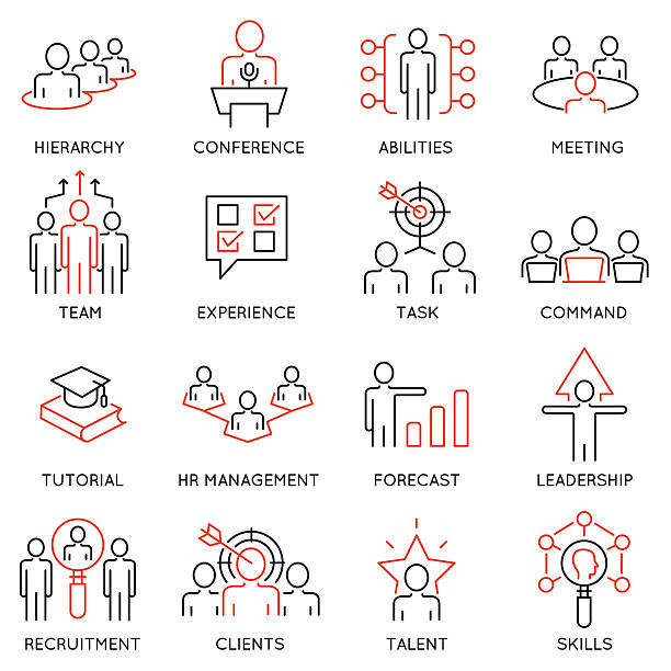 Business management, strategy, career progress icons - part 54 Vector set of 16 icons related to business management, strategy, career progress and business process. Mono line pictograms and infographics design elements - 54 initiative stock illustrations