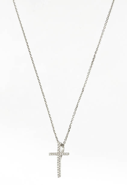 istock White gold pendant on chain 615269004
