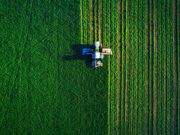 Photo of Tractor mowing green field