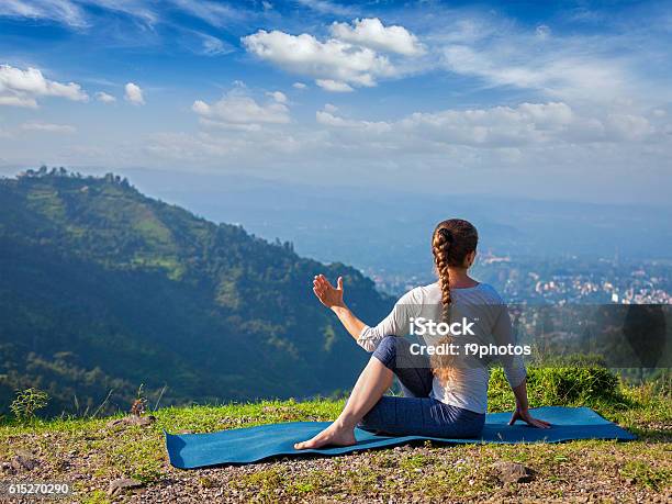 Woman Doing Hatha Yoga Asana Outdoors Stock Photo - Download Image Now - Active Lifestyle, Adult, Adults Only
