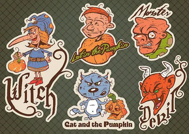 Vector illustration of Halloween_Pumpkin_Faces_Witch