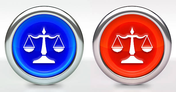 istock Justice Balance Icon on Button with Metallic Rim 615271538
