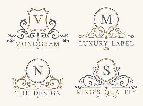 Luxury Logo Template. Shield Business Sign for Signboard. Monogram Identity for Restaurant, Hotels, Boutique, Cafe, Shop, Jewelry, Fashion. Flourishes Vector Calligraphic Ornament Elements