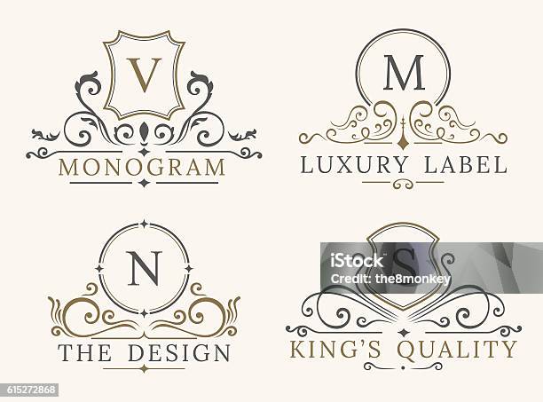 Luxury Logo Template Shield Business Sign For Signboard Monogram Identity Stock Illustration - Download Image Now