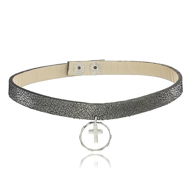 istock Black choker with cross on white 615273008