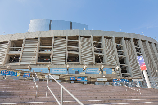 Barcelona, Spain - August 12, 2016; Details Camp Nou Stadium Football Club Barcelona, one of the largest in Europe