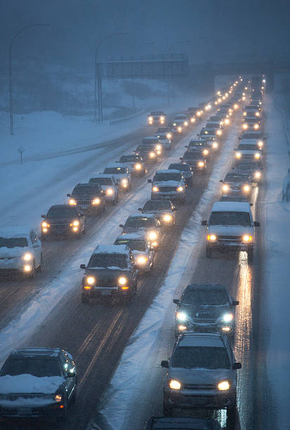 istock Traffic Jam on Snowy Highway 615274260