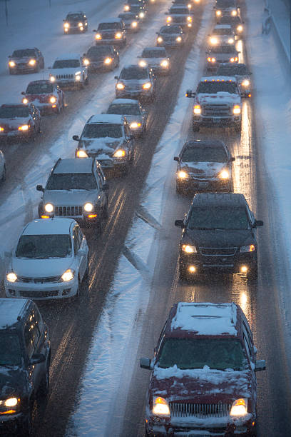 istock Traffic Jam on Snowy Highway 615274416