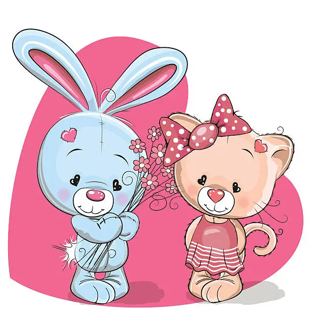 Vector illustration of Cat and rabbit