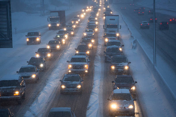 istock Traffic Jam on Snowy Highway 615274496
