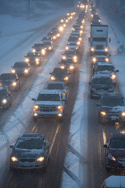 istock Traffic Jam on Snowy Highway 615274564