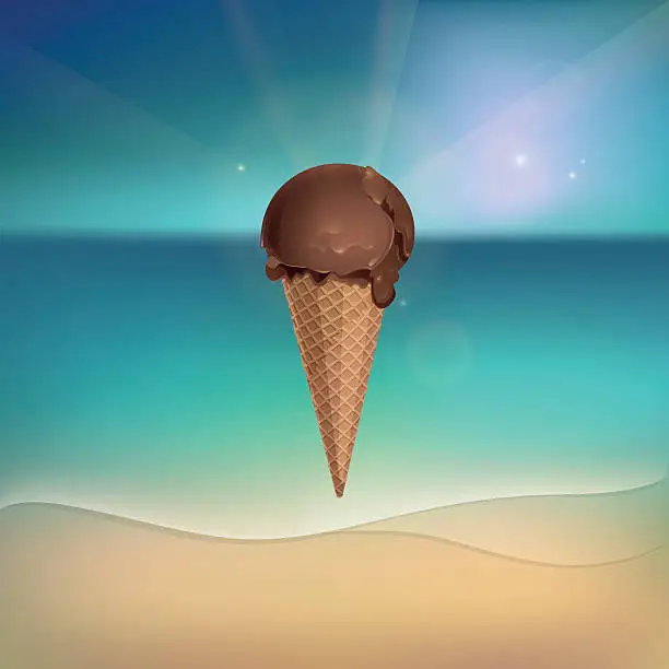 Vector illustration of Chocolate ice cream on sunny beach