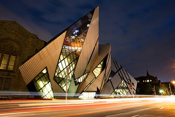 Royal Ontario Museum, Toronto Toronto, Canada - August 27, 2015: The Royal Ontario Museum at night. The controversial facade of the ROM was designed by architect Daniel Libeskind. ontario canada stock pictures, royalty-free photos & images