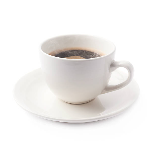 istock Fresh cup of coffee on a plate, isolated 615278238