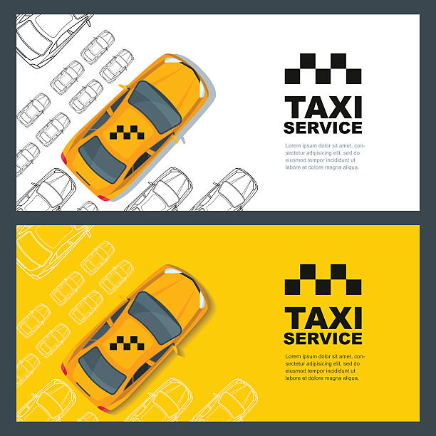 illustrazioni stock, clip art, cartoni animati e icone di tendenza di concetto di servizio taxi. banner vettoriale, poster o sfondo volantino - taxi