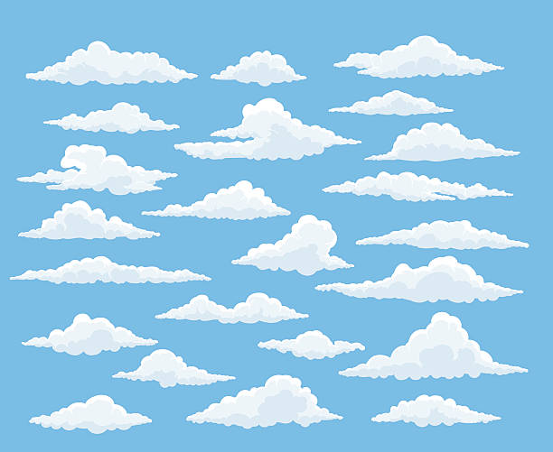 Cartoon cloud set Cartoon cloud vector set. Blue sky with white clouds stratosphere stock illustrations