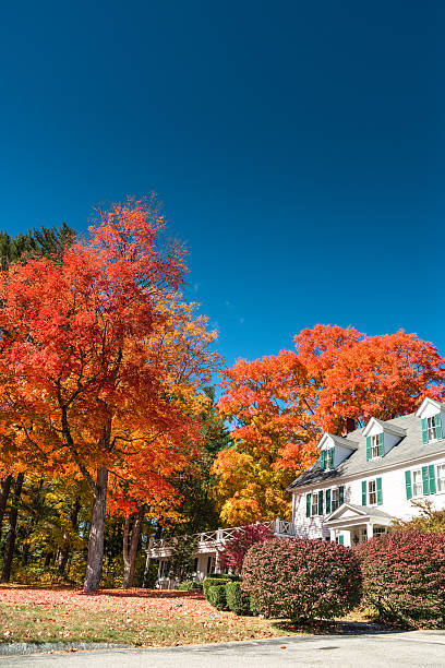 Bennington, Vermont, USA - October 10, 2016: Outdoor view of a typical wood house in Vermont in the city of Bennington during the autumn season.