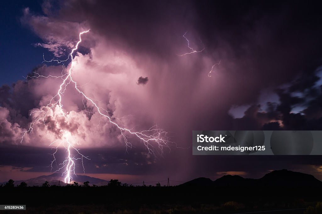 Lightning Lightning strike from a thunderstorm, hitting a mountain. Lightning Stock Photo