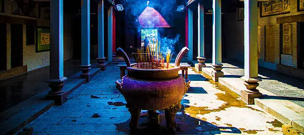 A picture of burned incense at Thien Hau Temple, or The Pagoda of the Lady Thien Hau (Chùa Bà Thiên Hậu), in Ho Chi Minh City, Vietnam.