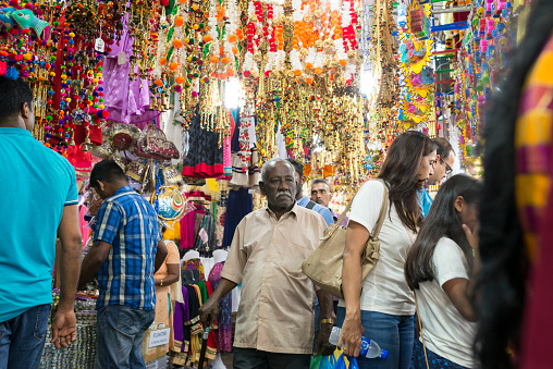 Singapore, Singapore - October 08, 2016: Women shop for Deepavali / Diwali festive ornaments at the Little India Arcade market.