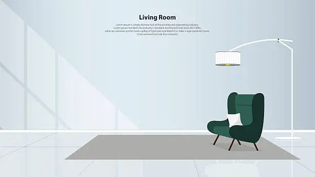 Vector illustration of Home interior design with furniture. Living room with green armchair. Vector