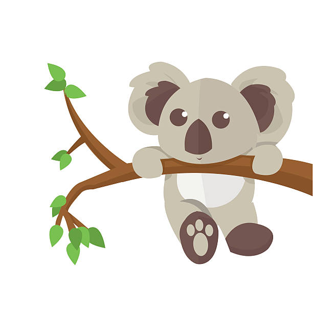 illustrations, cliparts, dessins animés et icônes de koala grimpant caractère animalier de l’arbre.  illustration vectorielle. - koala