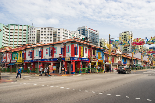 Singapore, Singapore - October 15, 2016: Ancient house at Little India district in Singapore. Little India is Singaporean neighbourhood east of the Singapore River