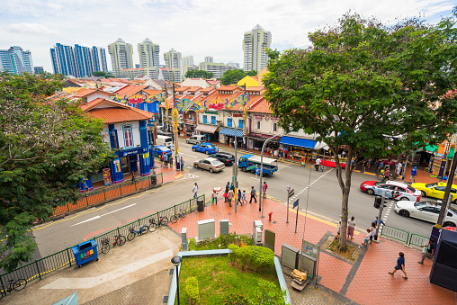 Singapore, Singapore - October 15, 2016: Ancient house at Little India district in Singapore. Little India is Singaporean neighbourhood east of the Singapore River