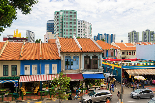 Singapore, Singapore - October 15, 2016: Ancient house at Little India district in Singapore. Little India is Singaporean neighbourhood east of the Singapore River
