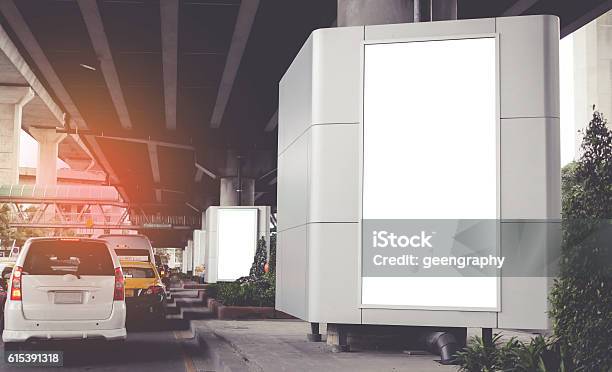 Illuminated Gray Billboard With Copy Space For Your Text Message Stock Photo - Download Image Now