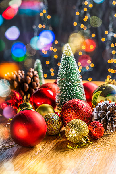 istock christmas decorations on wood table,studio shot 615393096