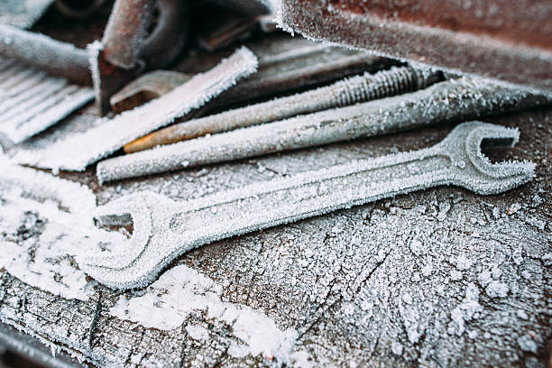 Closeup of frosted adjustable wrenches