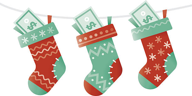 ilustrações de stock, clip art, desenhos animados e ícones de christmas socks stuffed with money. new successful business year concept. - 2016