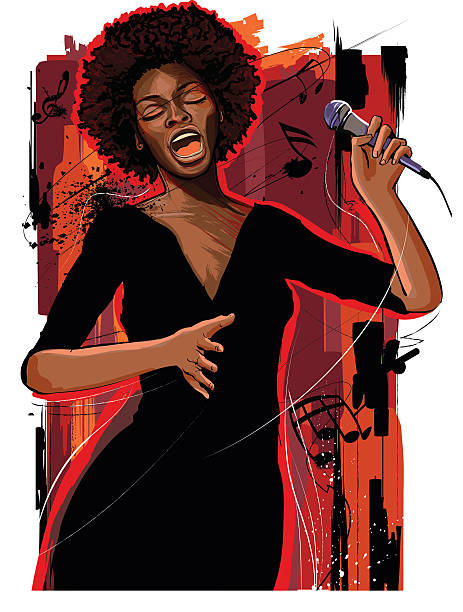 afro american jazz piosenkarka na tło grunge - women illustration and painting sensuality color image stock illustrations