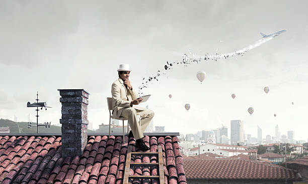 istock Elegant businessman in cylinder hat . Mixed media 615397886