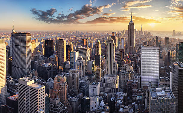 new york city, new york, usa - aerial stock-fotos und bilder