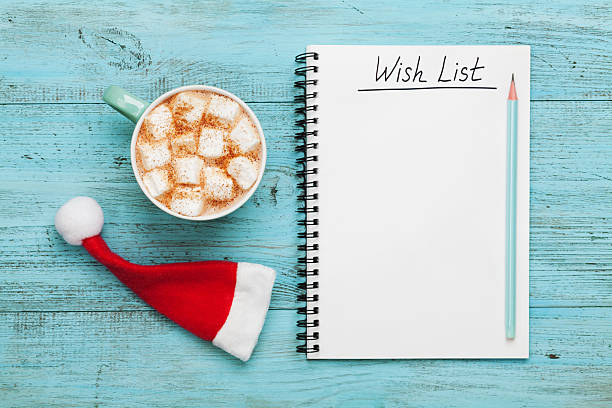 istock Cocoa or chocolate, Santa Claus hat and notebook, christmas planning. 615400798