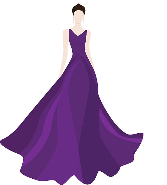 ilustrações, clipart, desenhos animados e ícones de mulher morena fashionl em vestido de noite elegante, - evening gown