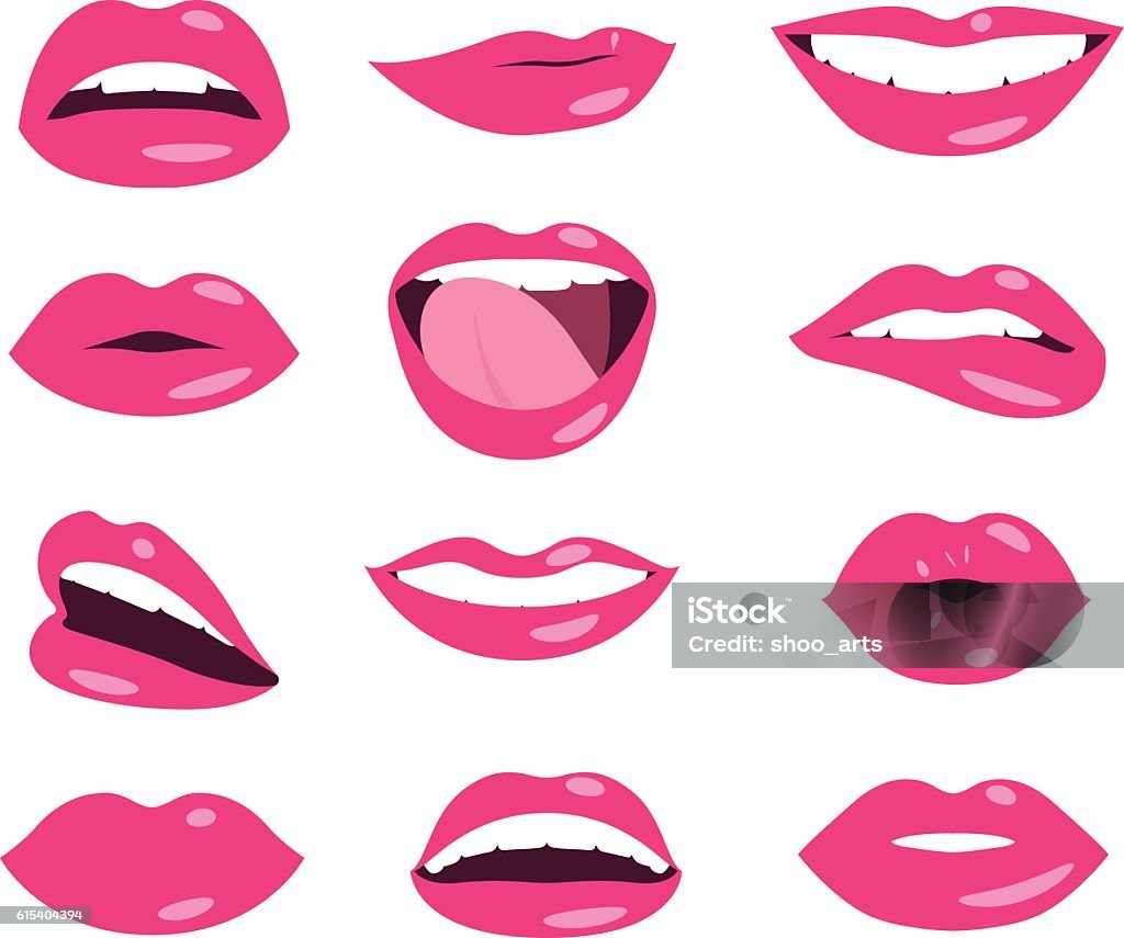 woman lips facial expression vector set pink woman lips facial expression vector set Human Lips stock vector