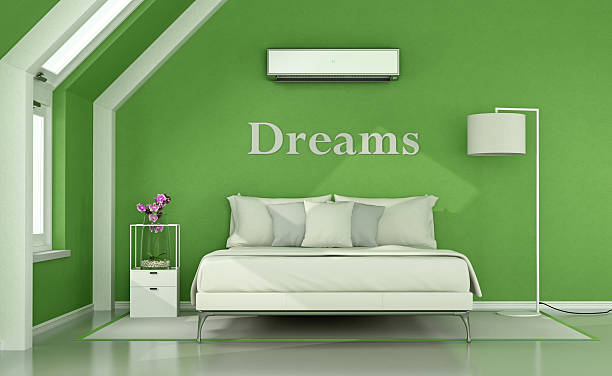 istock Green bedroom in the attic 615406214