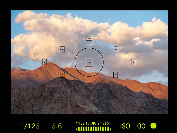 camera viewfinder with exposure photo and camera settings.