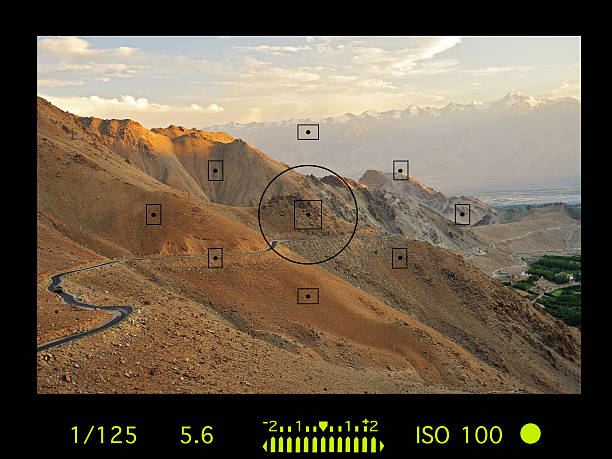 istock camera viewfinder with exposure photo and camera settings. 615408548