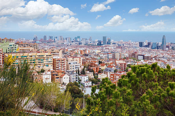 istock Panoramic view Barcelona from Park Guell summer day in Spain 615408574