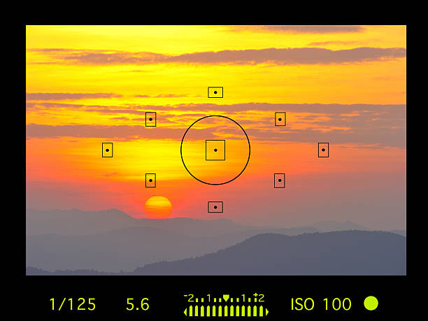istock camera viewfinder with exposure photo and camera settings. 615408598