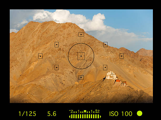 istock camera viewfinder with exposure photo and camera settings. 615408608