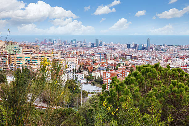 istock Panoramic view Barcelona from Park Guell summer day in Spain 615409042