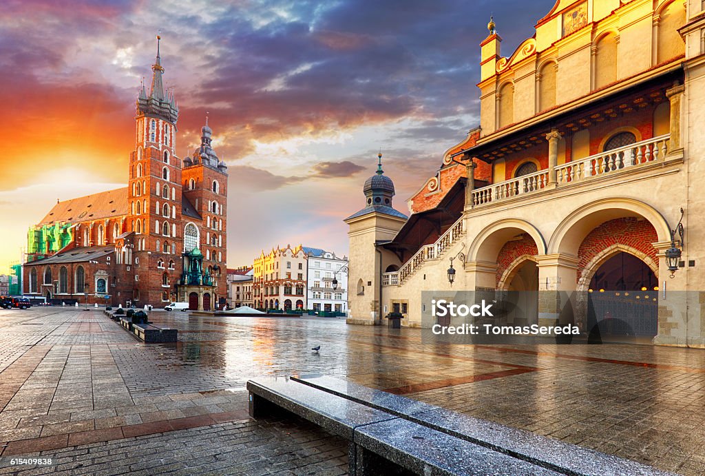 Krakow Market Square, Poland Krakow Stock Photo